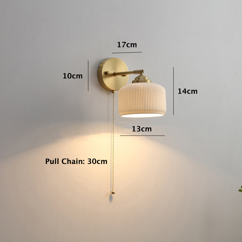 Art Deco White Short Cylinder Ribbed Ceramic Elbow Wall Light