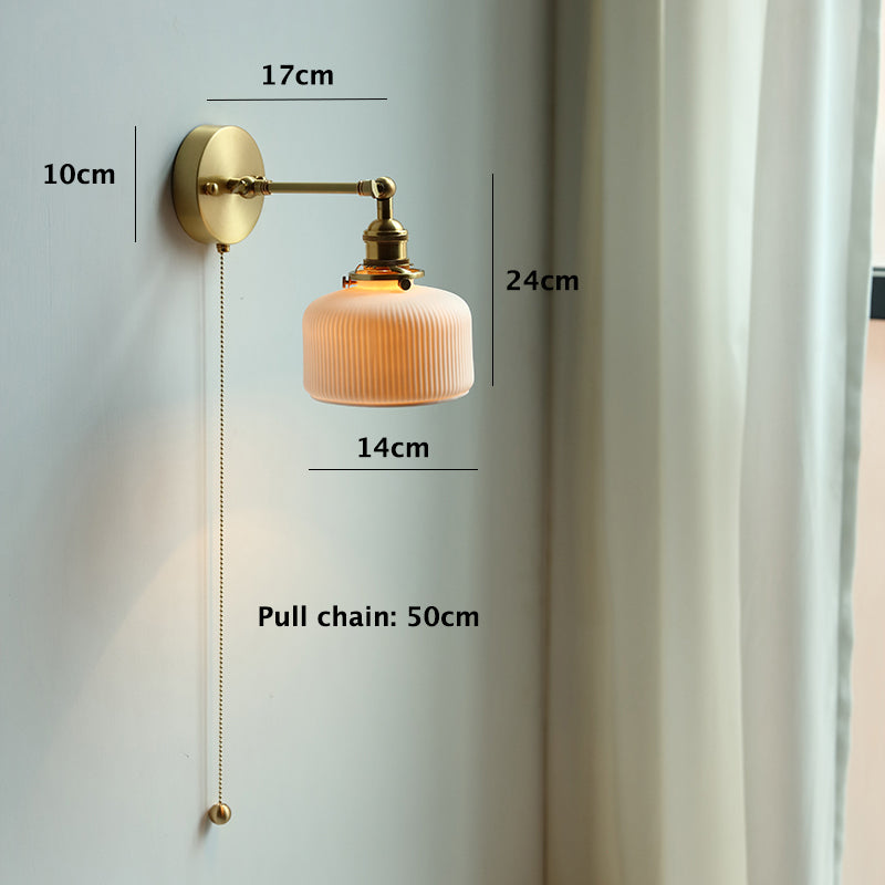 Art Deco White Short Cylinder Ribbed Ceramic Elbow Wall Light