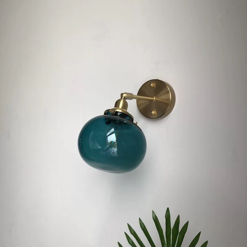 Elbow Glass Ball Wall Light in Vintage Style Blue Unlit