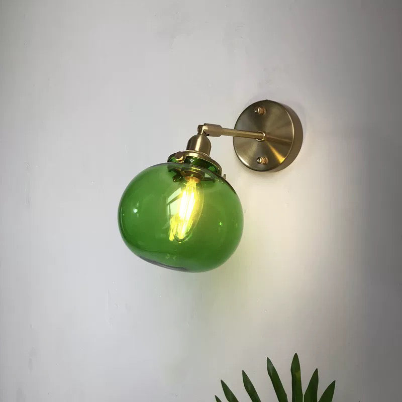 Elbow Glass Ball Wall Light in Vintage Style Green Lit