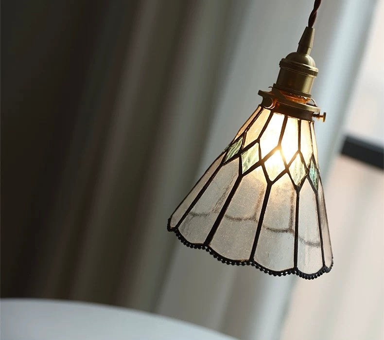 Vintage Blue Diamond Stained Glass Ceiling Pendant Light