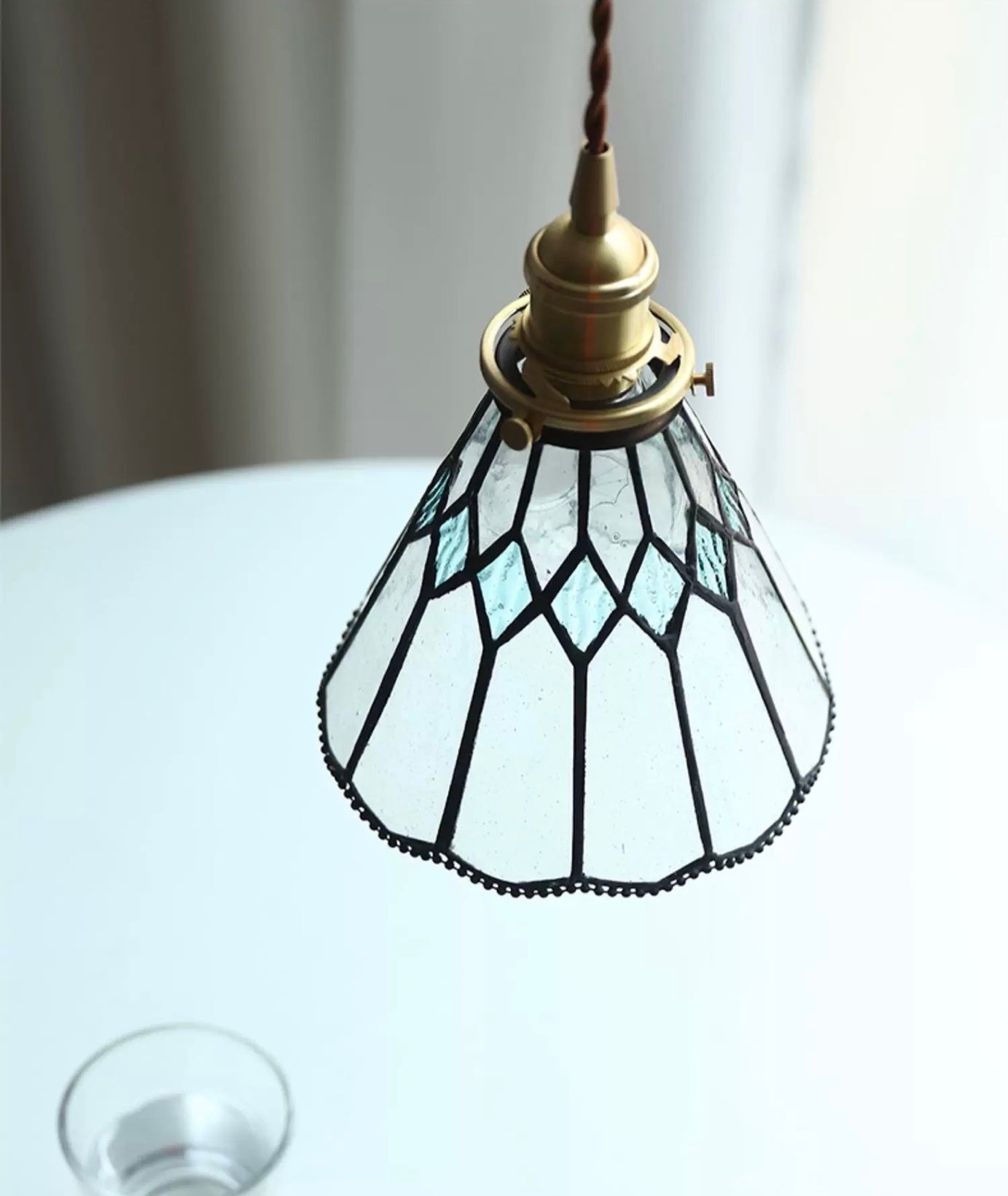 Vintage Blue Diamond Stained Glass Ceiling Pendant Light