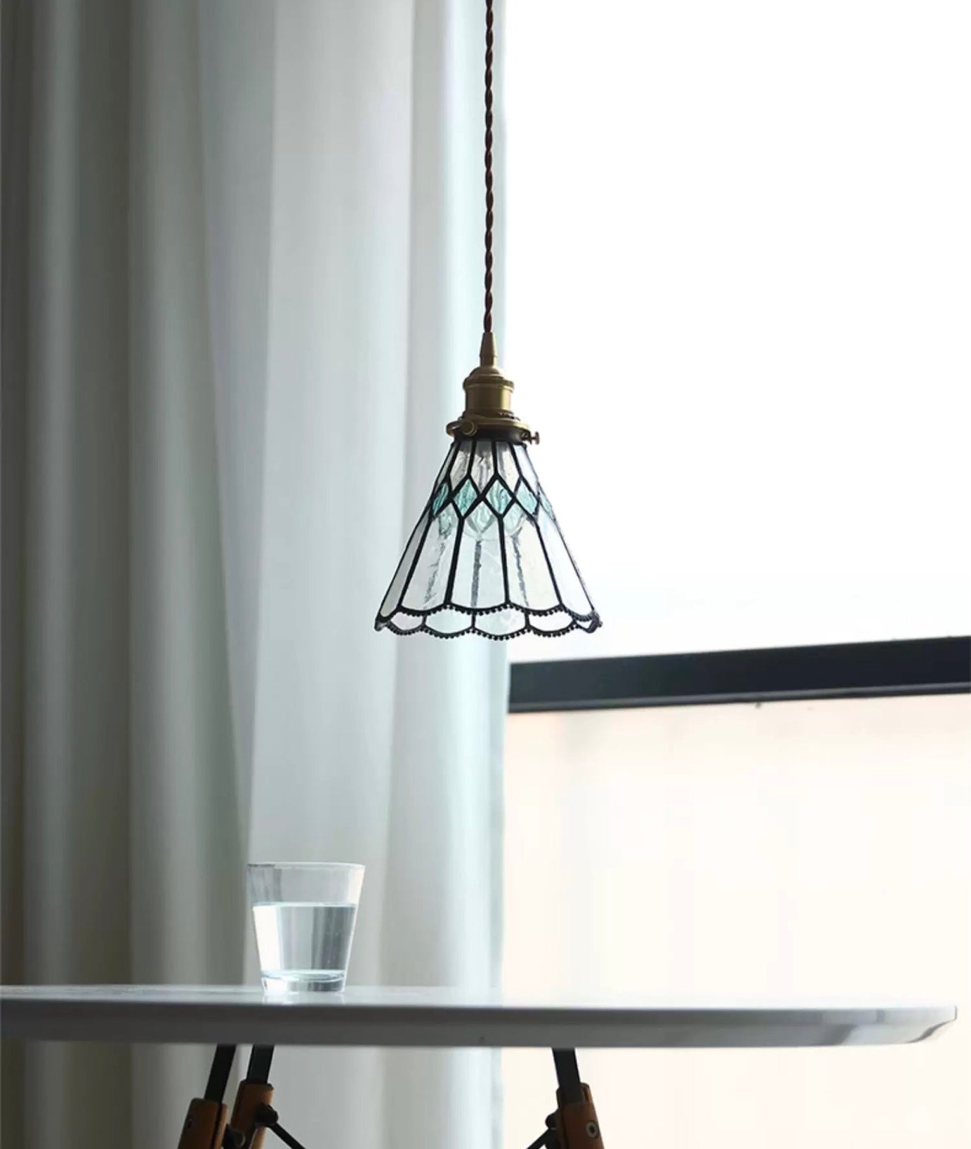 Vintage Blue Diamond Stained Glass Ceiling Pendant Light