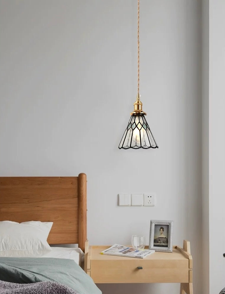 Vintage Blue Diamond Stained Glass Ceiling Pendant Light