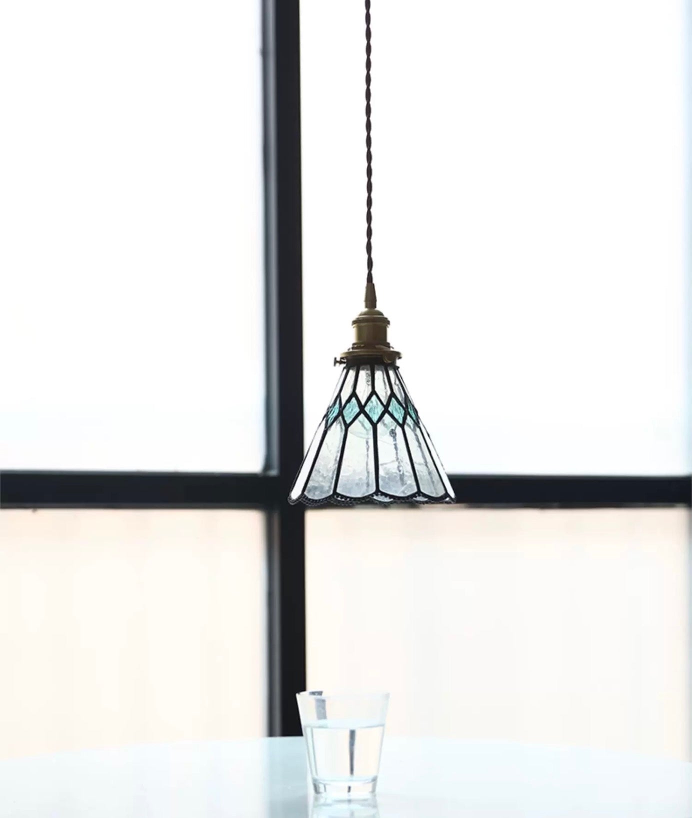 Vintage Blue Diamond Stained Glass Ceiling Pendant Light
