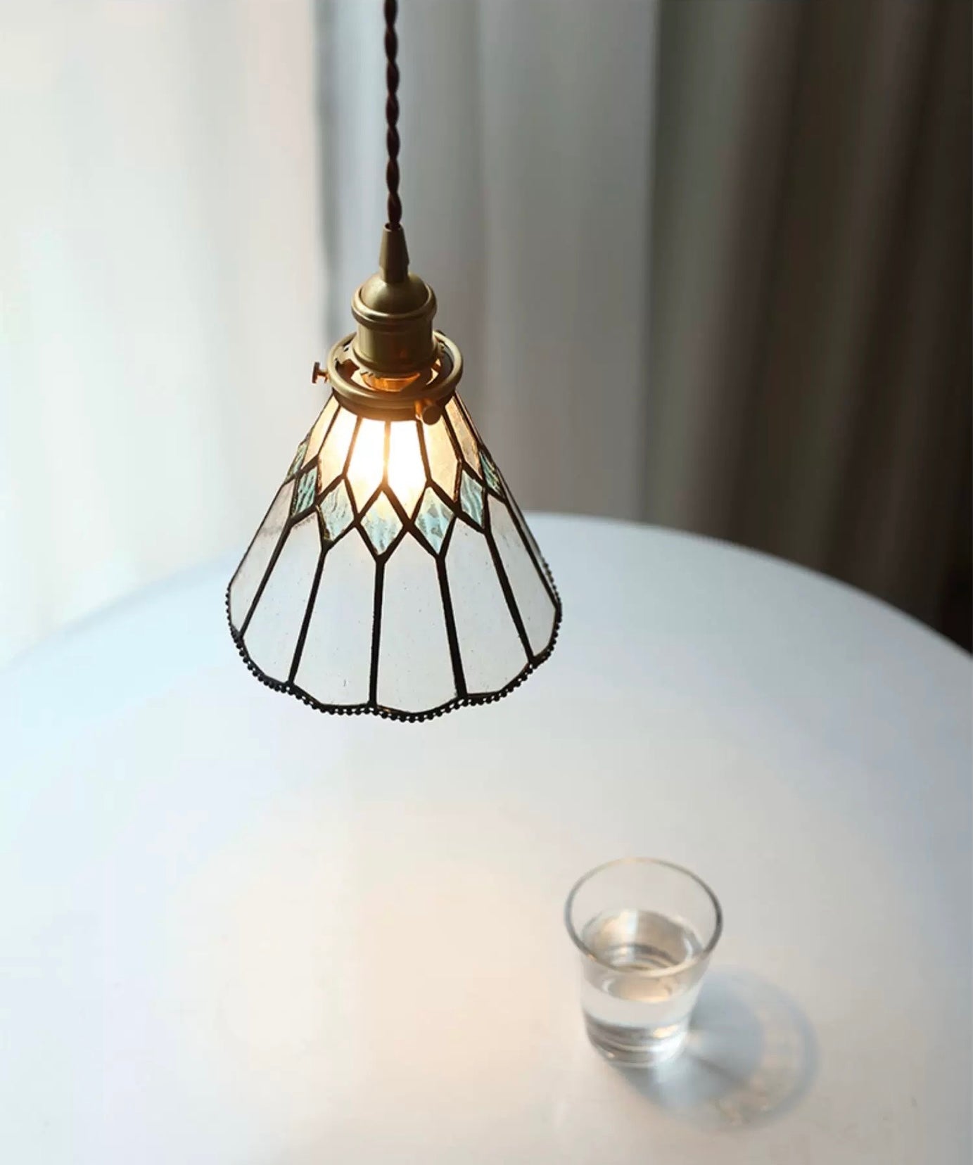 Vintage Blue Diamond Stained Glass Ceiling Pendant Light