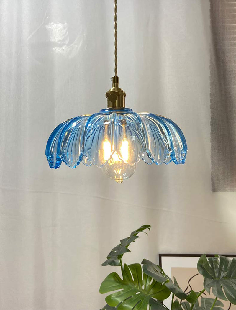 Vintage Blue Lotus Flower Glass Ceiling Pendant Light