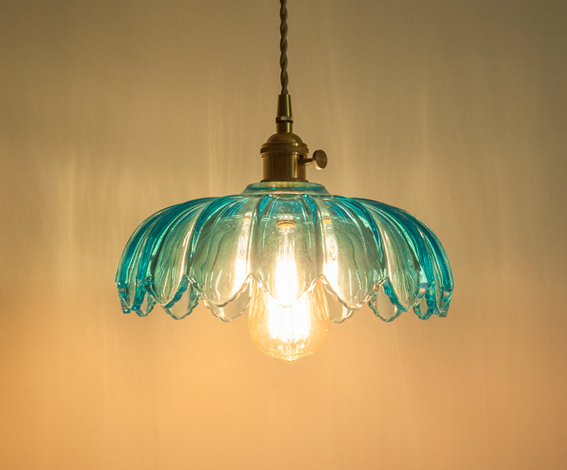 Vintage Blue Lotus Flower Glass Ceiling Pendant Light