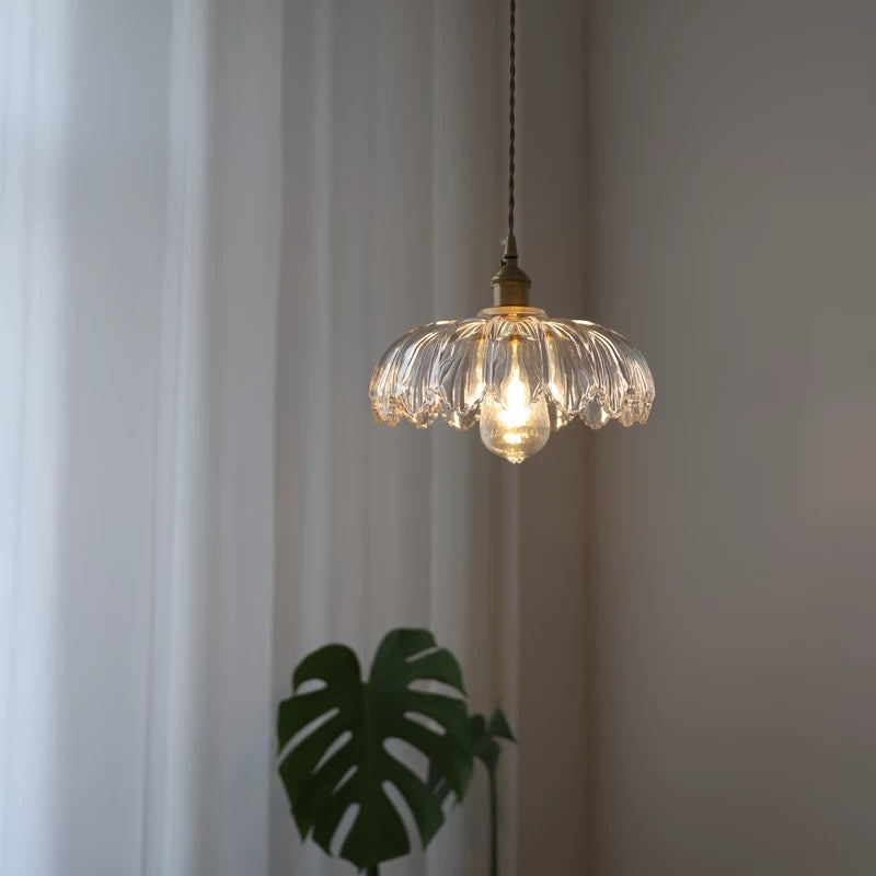 Vintage Red Lotus Flower Glass Ceiling Pendant Light