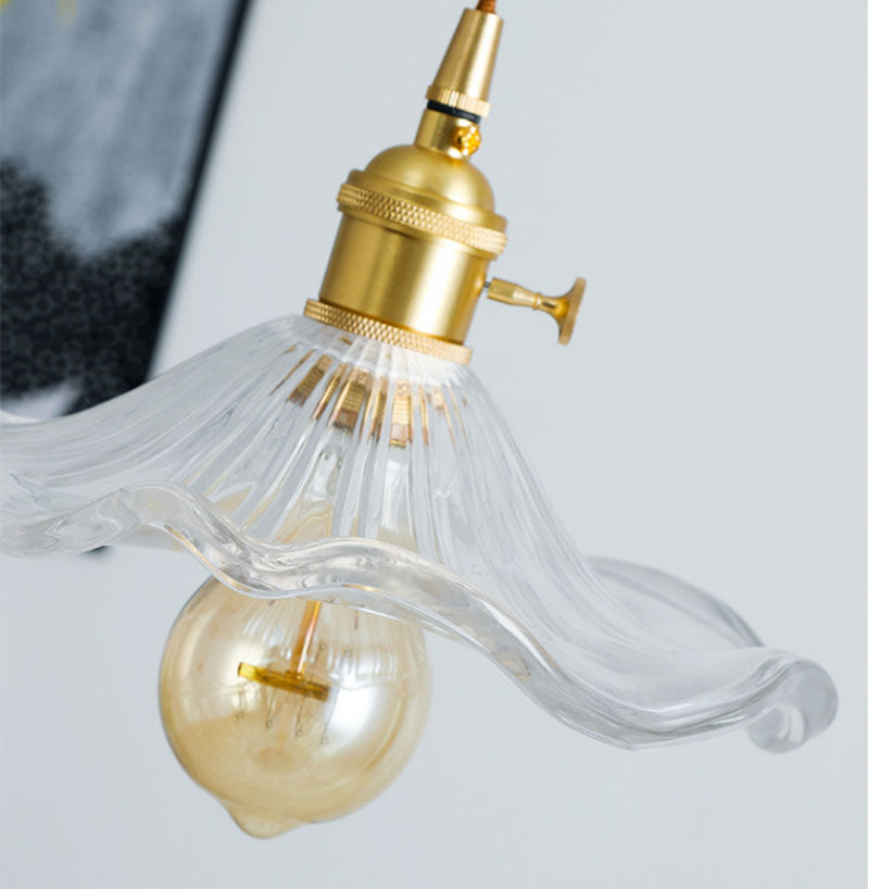 Vintage Clear Hibiscus Flower Glass Ceiling Pendant Light