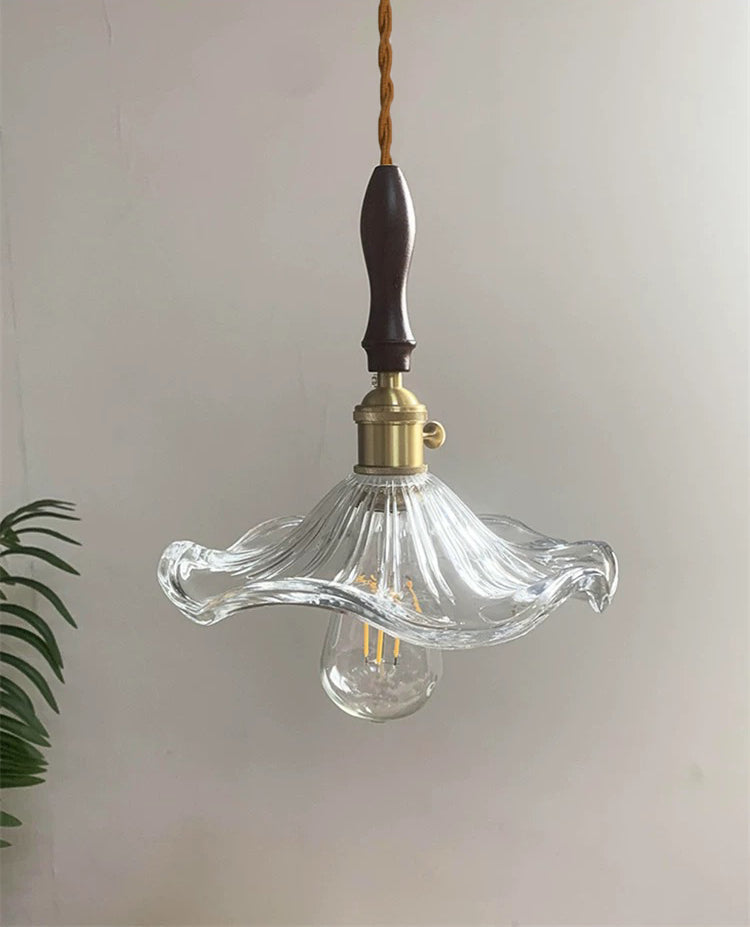 Vintage Clear Hibiscus Flower Glass Ceiling Pendant Light