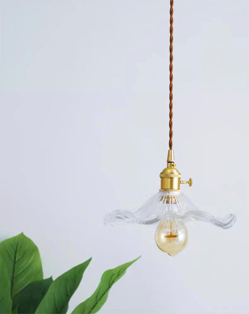 Vintage Clear Hibiscus Flower Glass Ceiling Pendant Light