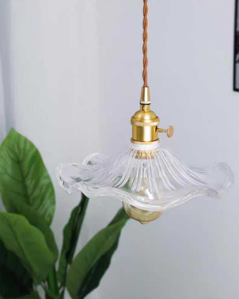 Vintage Clear Hibiscus Flower Glass Ceiling Pendant Light