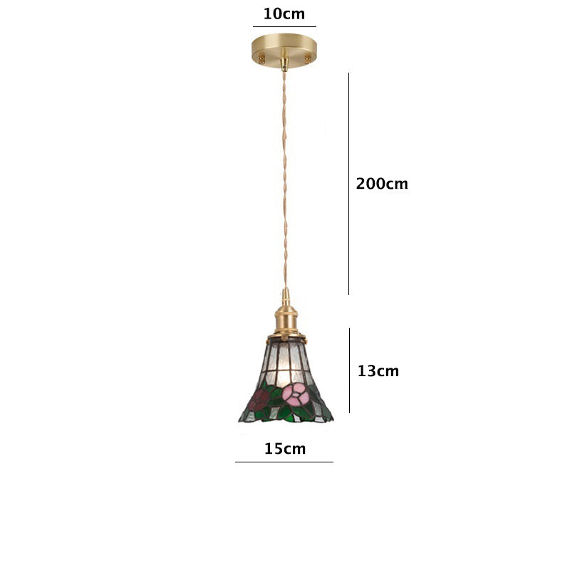 Vintage Colorful Flowers Stained Glass Ceiling Pendant Light Dimensions