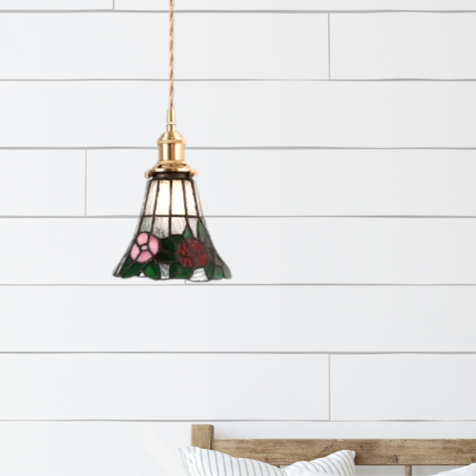 Vintage Colorful Flowers Stained Glass Ceiling Pendant Light