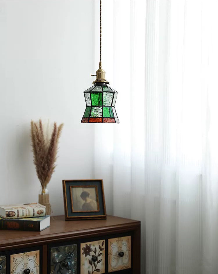 Vintage Green Bottle Stained Bubbly Glass Ceiling Pendant Light