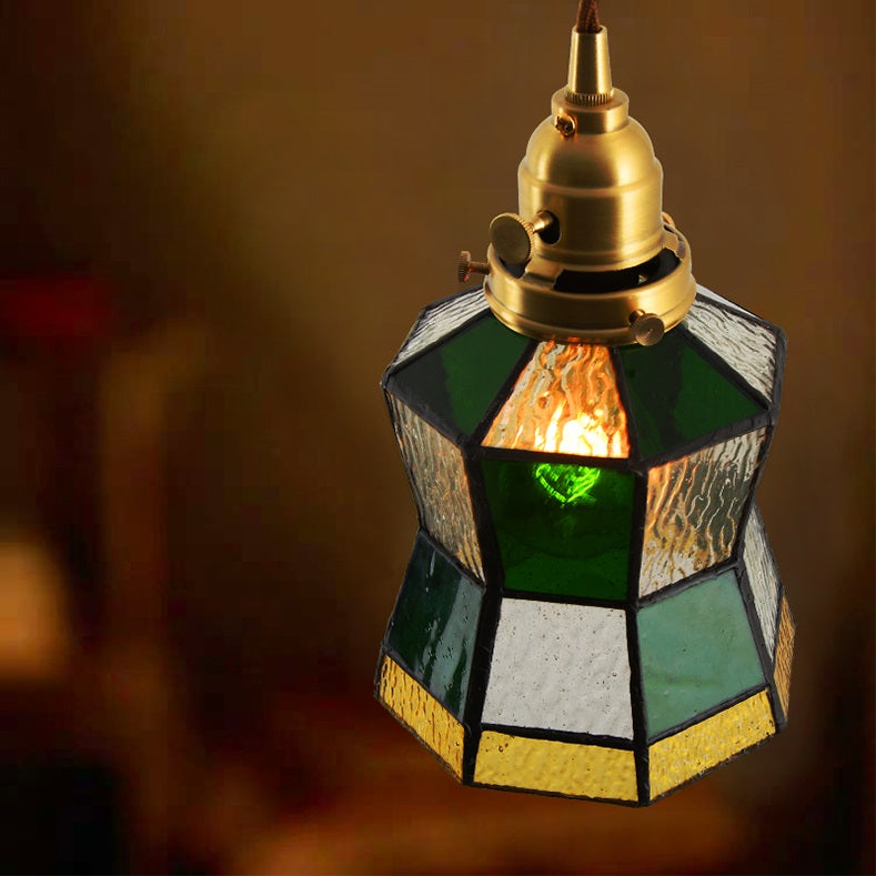 Vintage Green Bottle Stained Bubbly Glass Ceiling Pendant Light