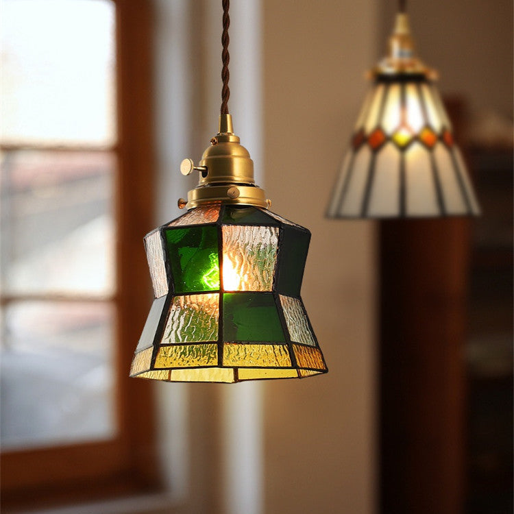 Vintage Green Bottle Stained Bubbly Glass Ceiling Pendant Light