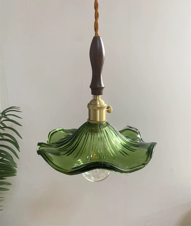 Vintage Green Hibiscus Flower Glass Ceiling Pendant Light