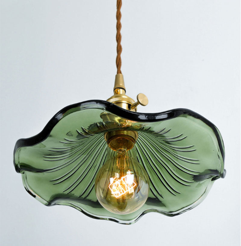 Vintage Green Hibiscus Flower Glass Ceiling Pendant Light