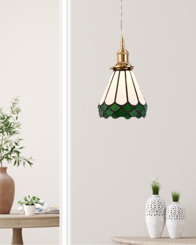 Vintage Green Skirt Stained Glass Ceiling Pendant Light