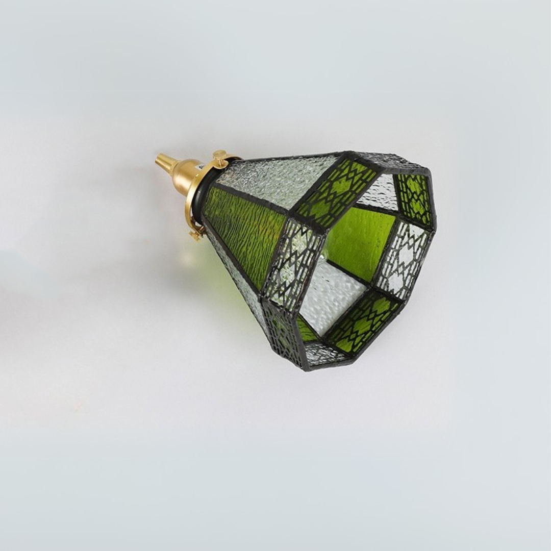 Vintage Green Striped Stained Bubbly Glass Ceiling Pendant Light