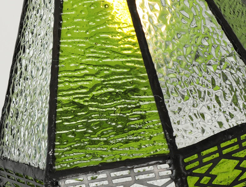 Vintage Green Striped Stained Bubbly Glass Ceiling Pendant Light
