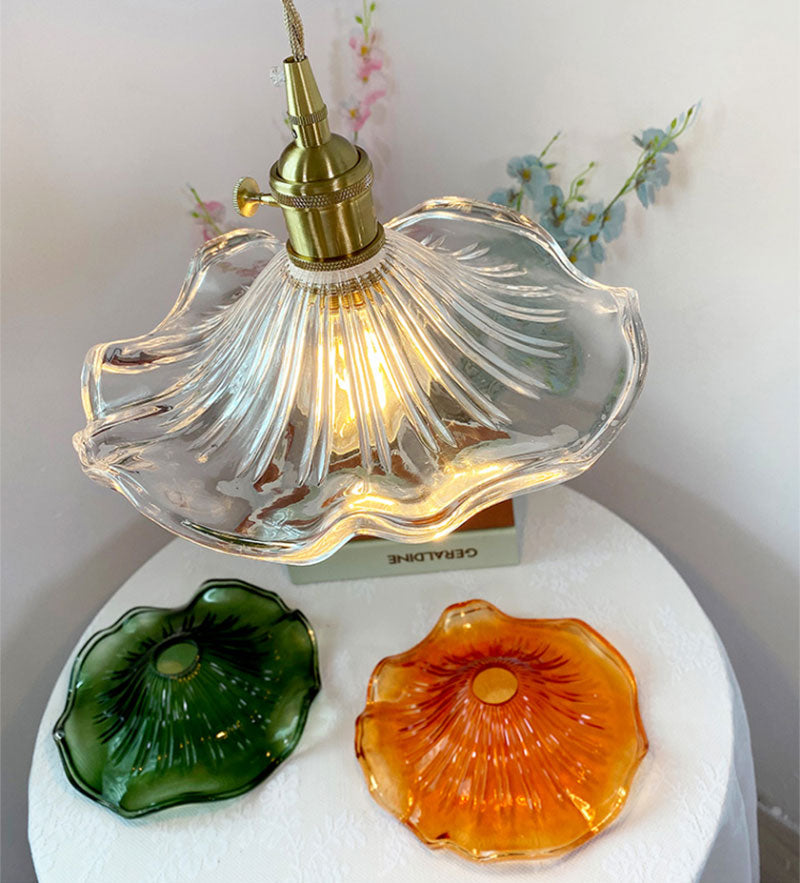 Vintage Clear Hibiscus Flower Glass Ceiling Pendant Light