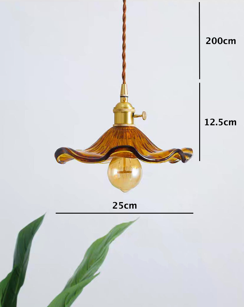 Vintage Orange Hibiscus Flower Glass Ceiling Pendant Light