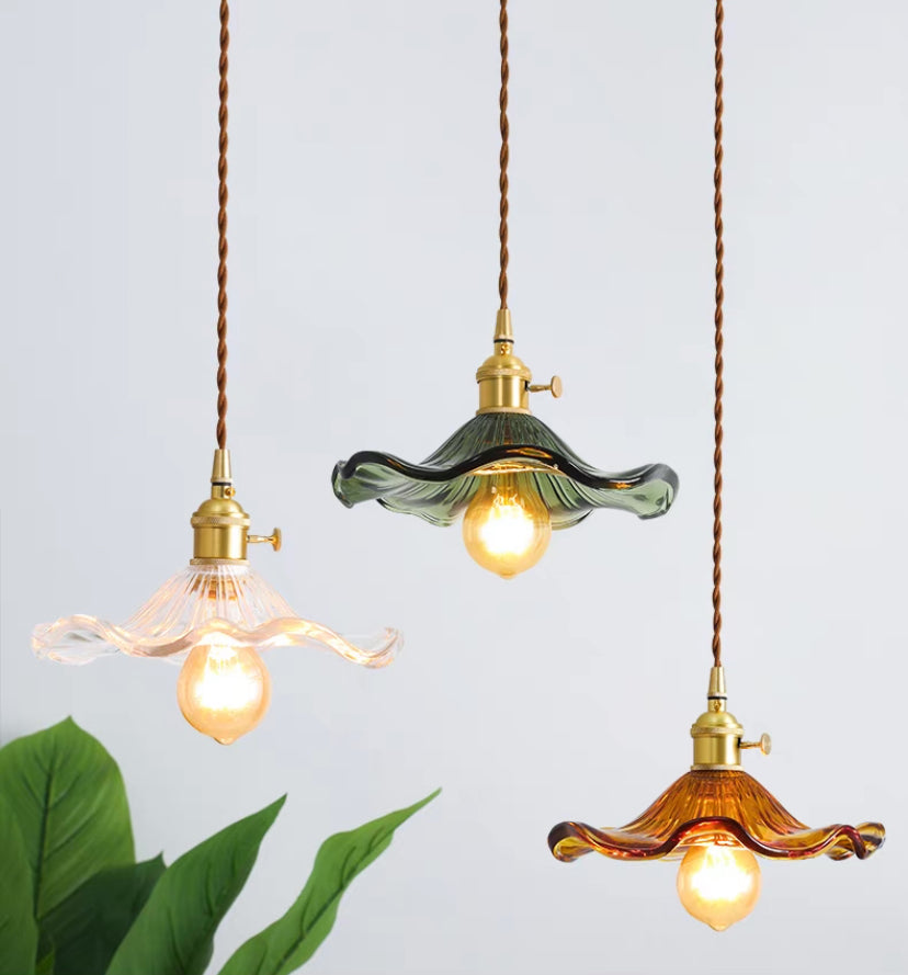 Vintage Orange Hibiscus Flower Glass Ceiling Pendant Light