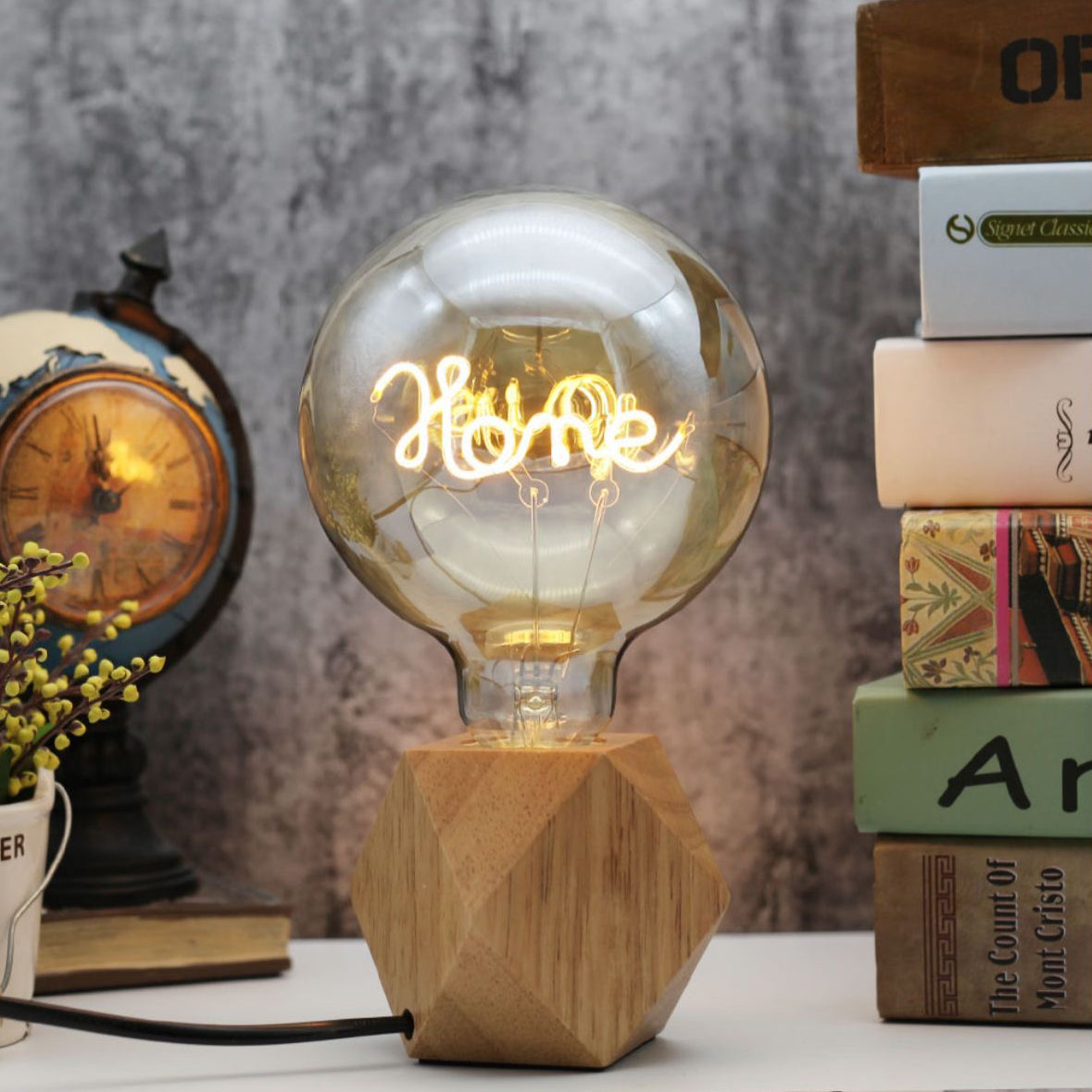 Vintage Industrial Large LED Edison Globe with Filament Text Home