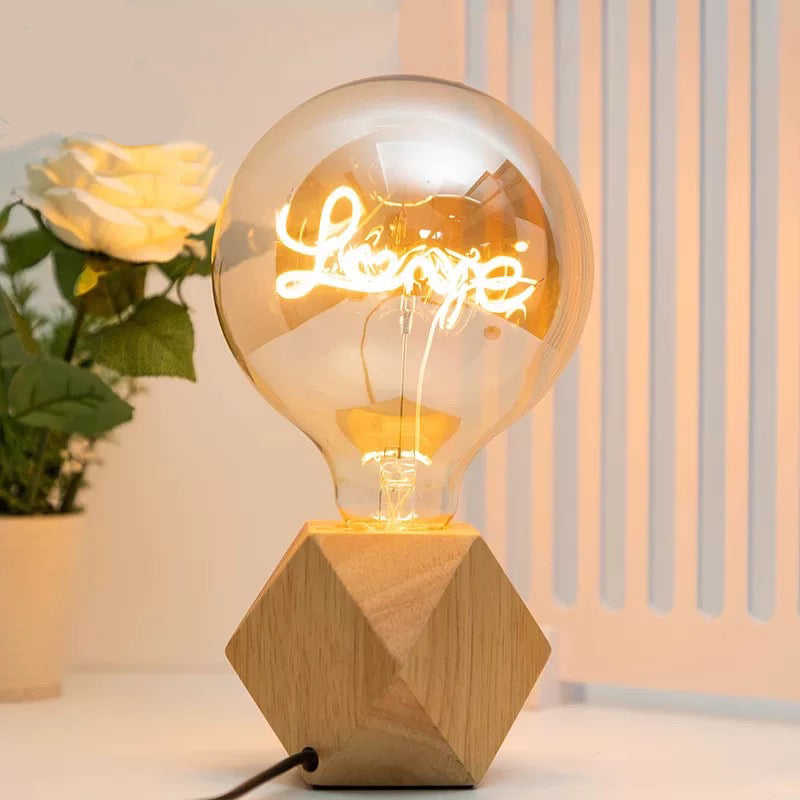 Vintage Industrial Large LED Edison Globe with Filament Text Love