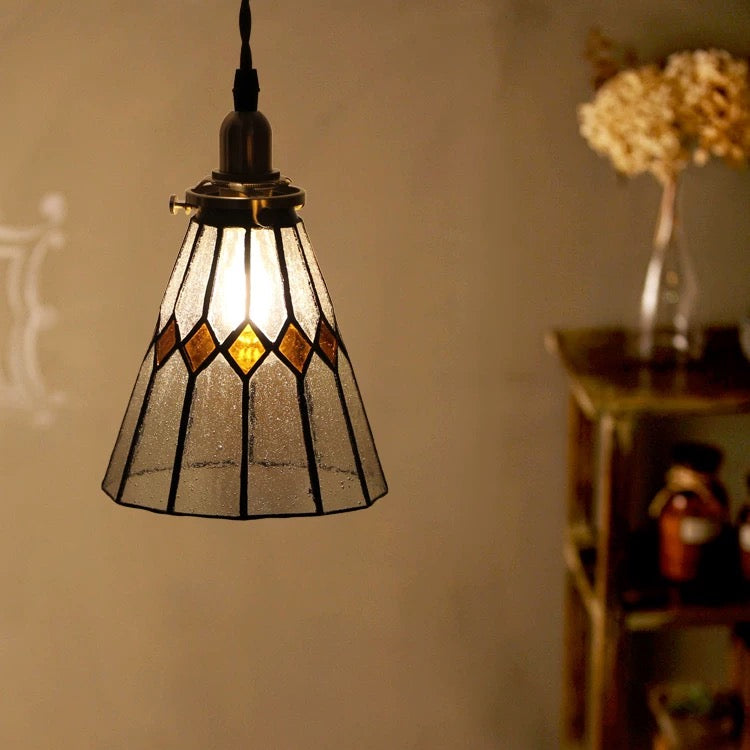 Vintage Orange Diamond Stained Glass Ceiling Pendant Light