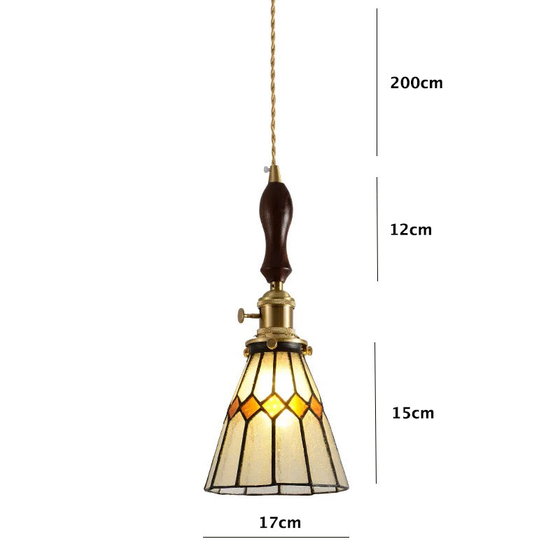 Vintage Orange Diamond Stained Glass Ceiling Pendant Light