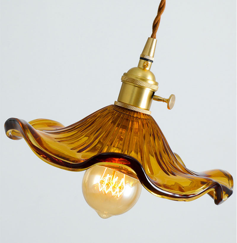 Vintage Orange Hibiscus Flower Glass Ceiling Pendant Light