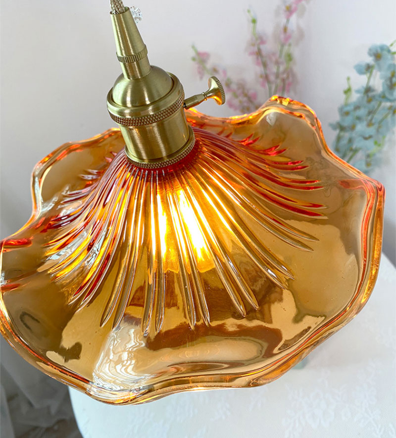 Vintage Orange Hibiscus Flower Glass Ceiling Pendant Light