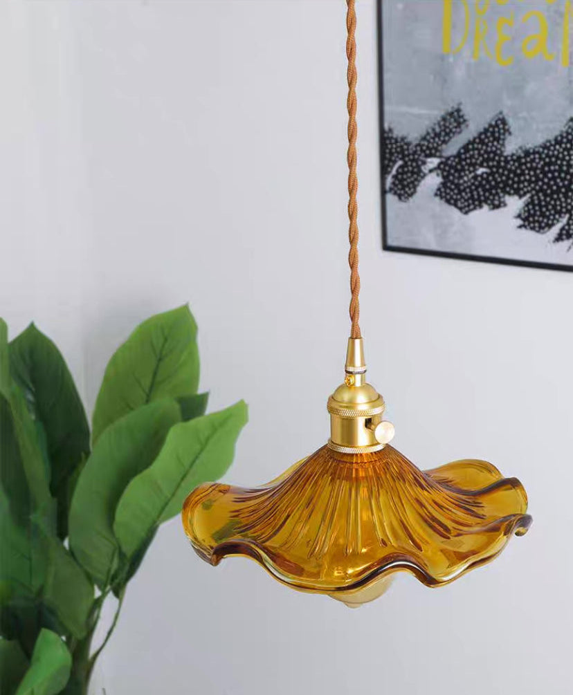Vintage Orange Hibiscus Flower Glass Ceiling Pendant Light