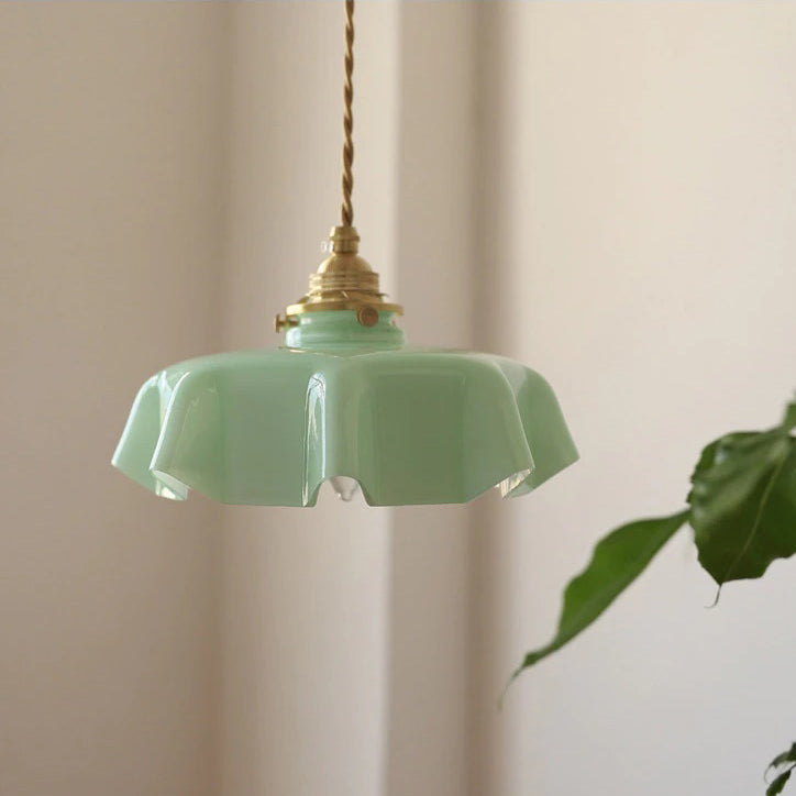 Vintage Pastel Green Handkerchief Opaline Glass Ceiling Pendant Light