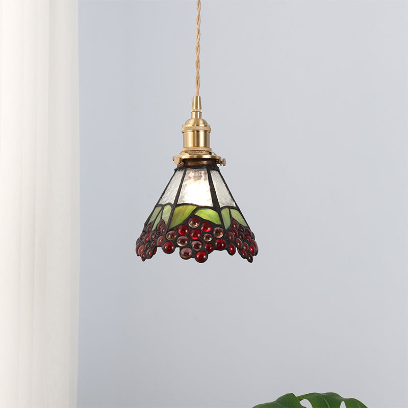 Vintage Red Berries Stained Glass Ceiling Pendant Light