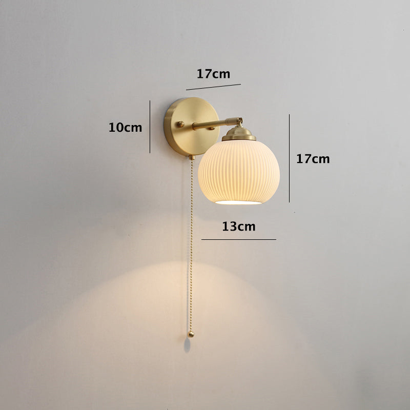 Art Deco White Ball Ribbed Ceramic Elbow Wall Light