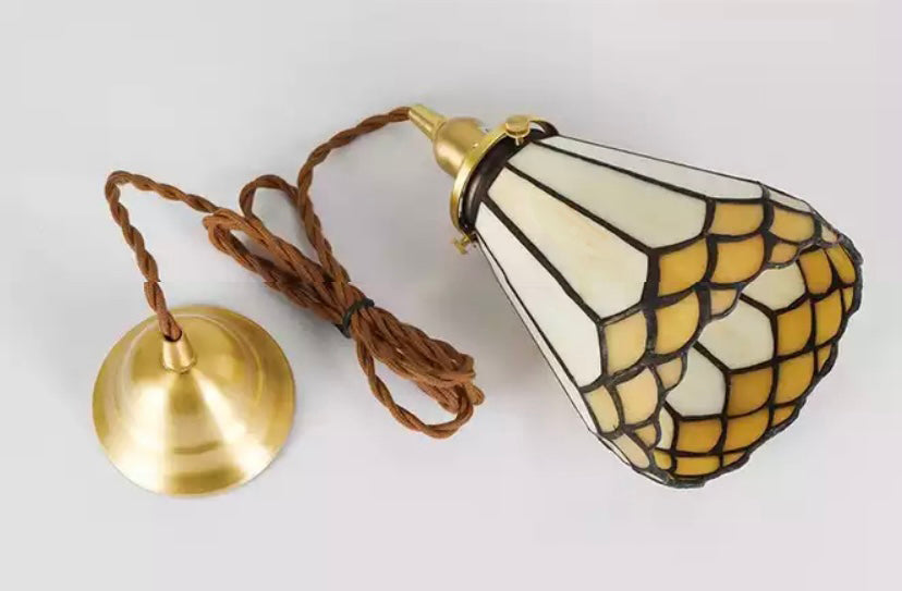 Vintage Yellow Mango Skirt Stained Glass Ceiling Pendant Light