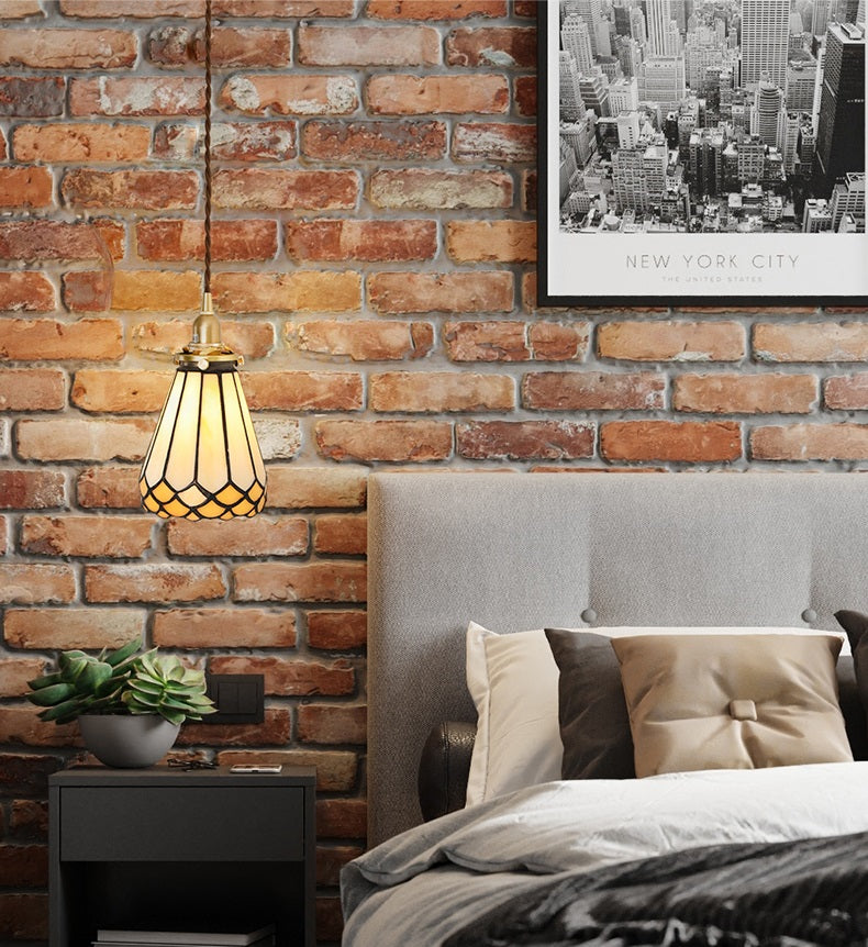 VintageYellowMangoSkirtStainedGlassPendantLight_IndustrialBedroom_Bedside Lamp