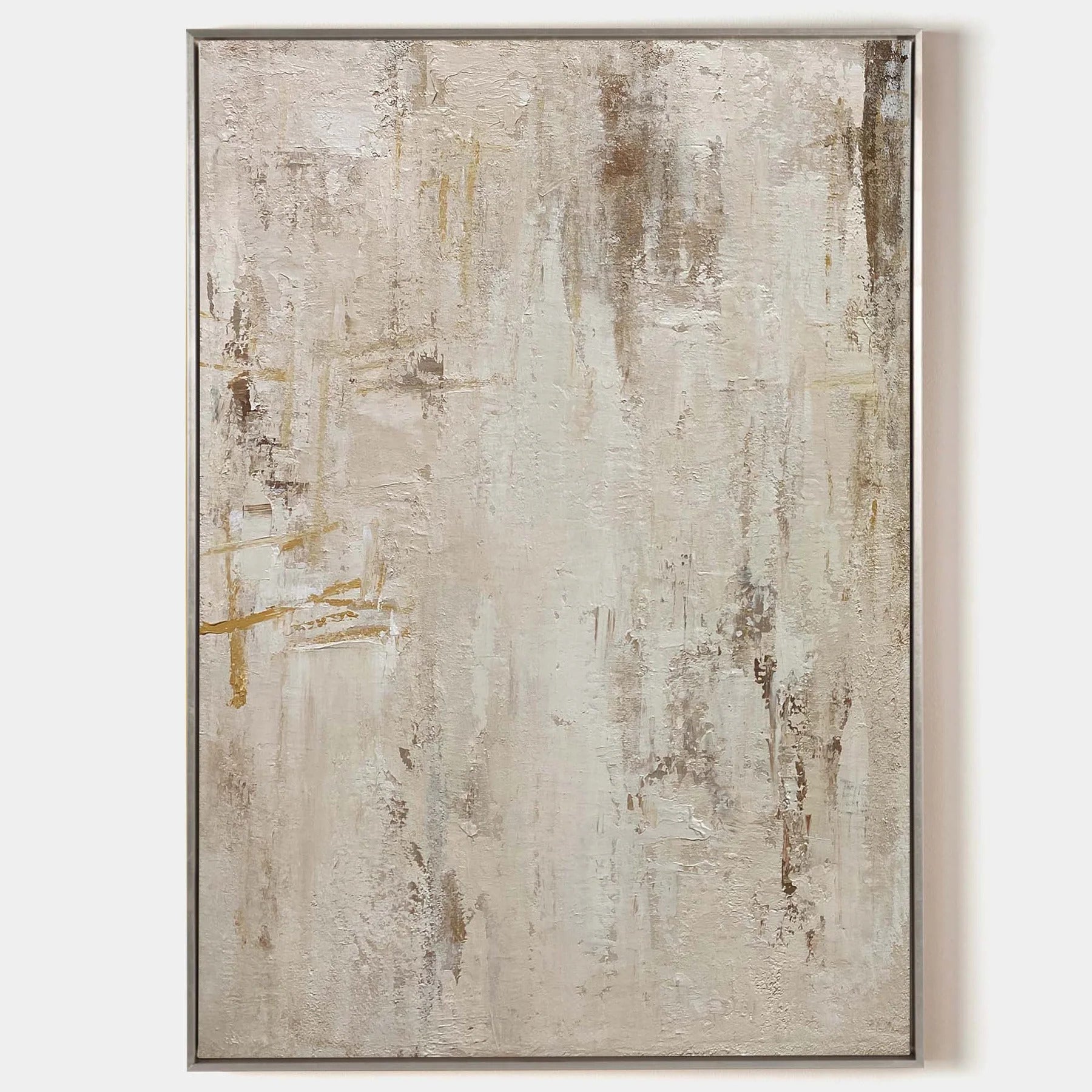 Minimalist Abstract Earth Tone Painting Wall Art with Strokes of Yellow