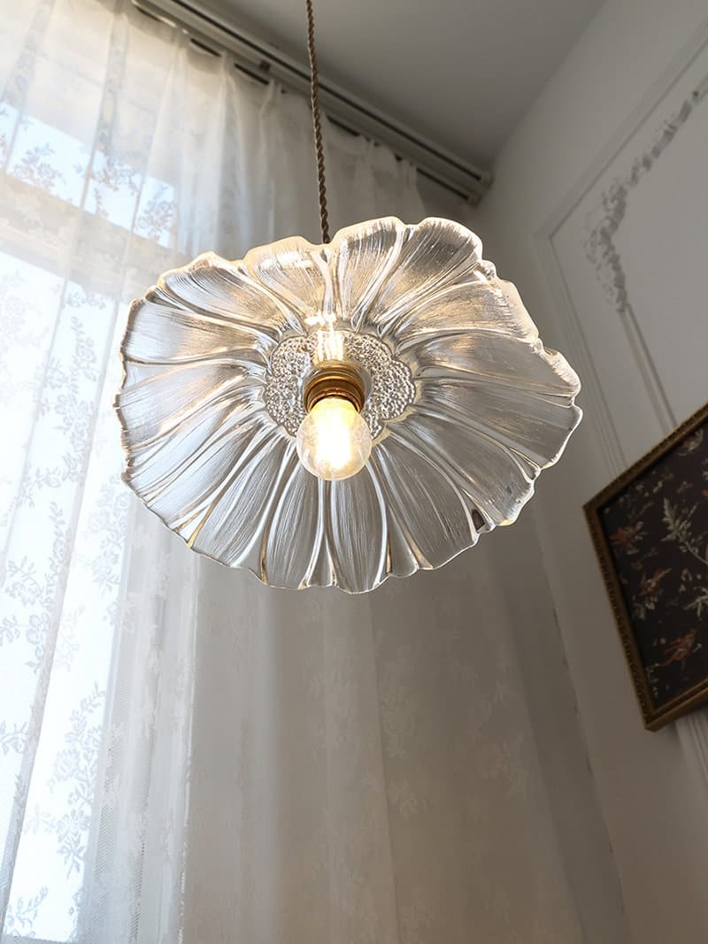 Large Glass Sunflower Pendant LED Light in Vintage Style - Bulb Included
