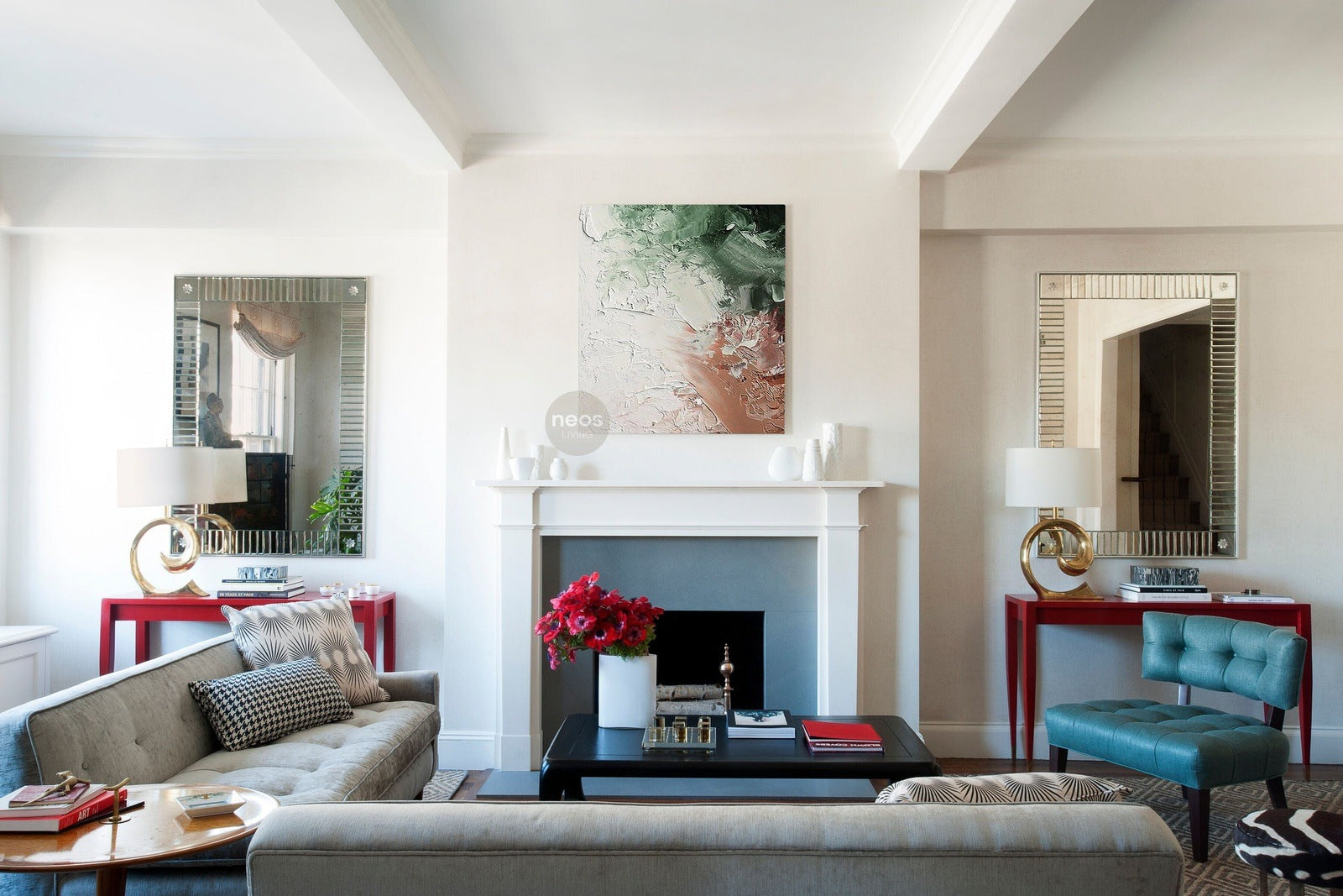 Green / Peach / White Abstract Minimalist Painting / Wall Art - NE0044