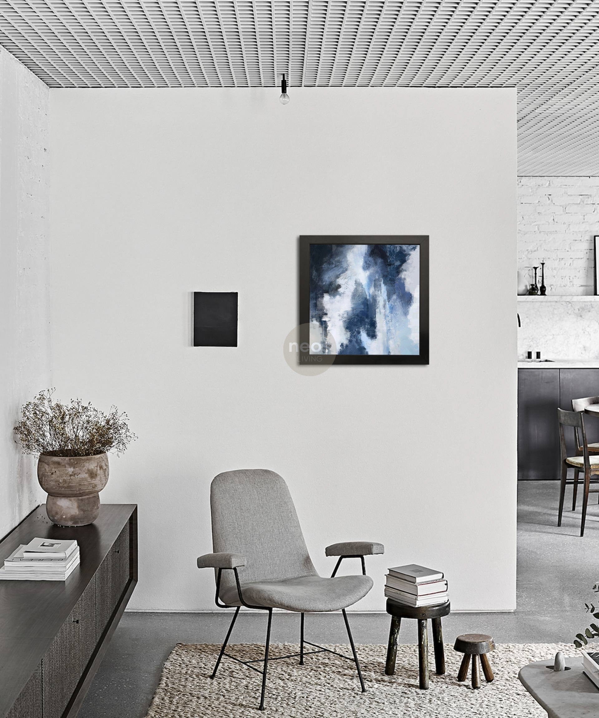 Blue / White Abstract Minimalist Painting / Wall Art - NE0050