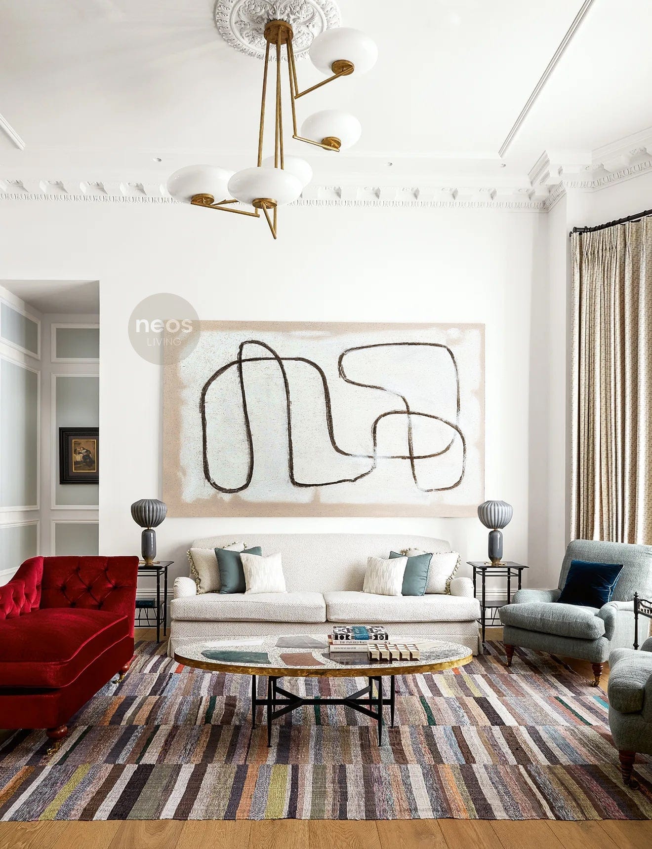 White / Beige / Black Line Art Abstract Painting / Wall Art - NE0071
