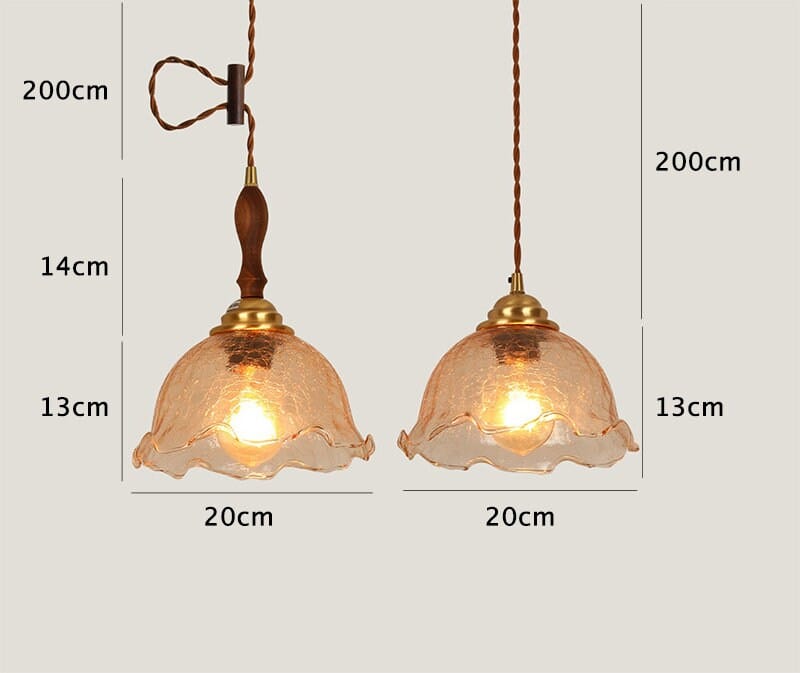 Vintage Brown Crackle Glass Ceiling Pendant Light_Dimensions