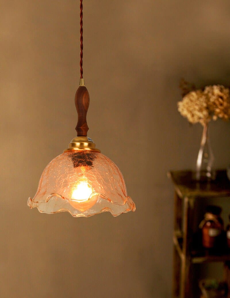 Vintage Brown Crackle Glass Ceiling Pendant Light in Hallway