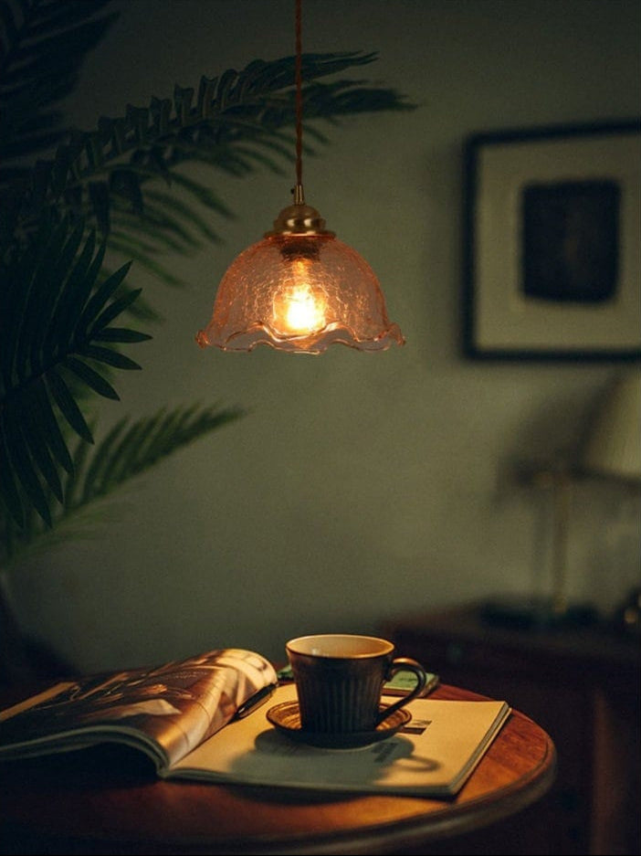 Vintage Brown Crackle Glass Ceiling Pendant Light in Living Room